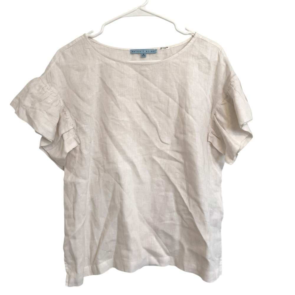 2/$30 ANTONIO MELANI Off White Linen Ruffle Sleeve Short Sleeve Blouse – Size M